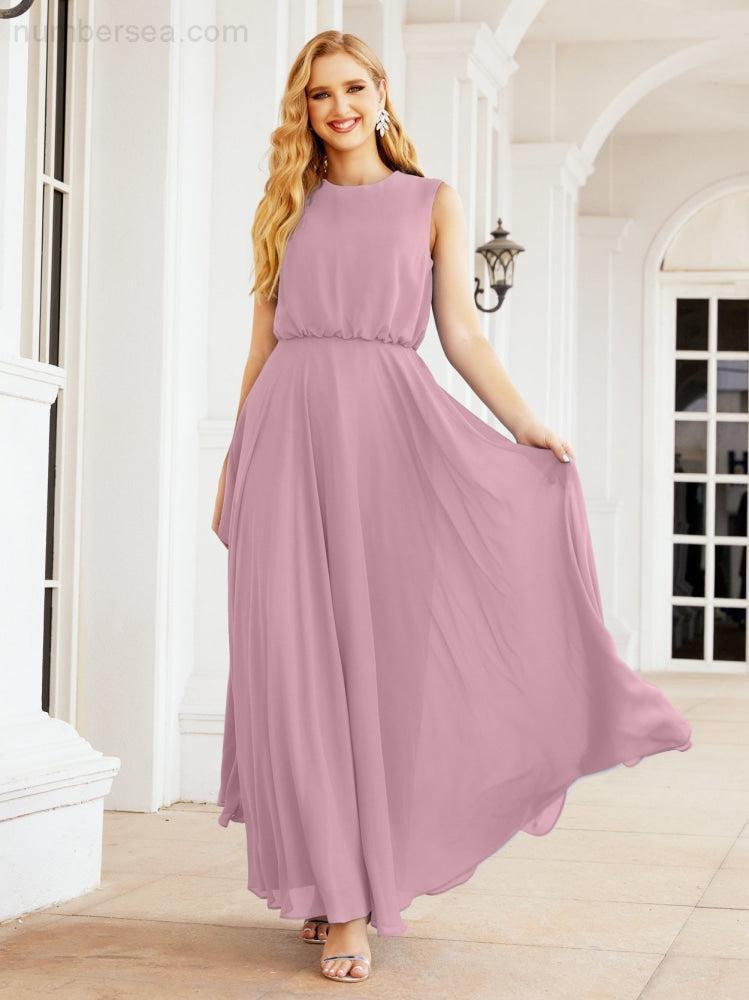 Numbersea Sleeveless Long Bridesmaid Dress A line Formal Evening Prom Gown 28025