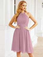 Numbersea Halter Chiffon Bridesmaid Dresses Short Sleeveless Formal Party Dress Open Back 28023 by numbersea
