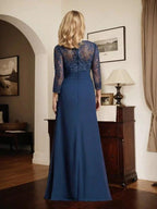 Sheath/Column V-Neck Illusion Floor-Length Lace Chiffon Mother of the Bride Dress With Pleated Sequins by Dreamylily