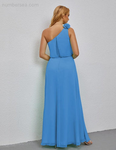 Ruffled One Shoulder Sleeveless Long Bridesmaid Dresses A-line Formal Evening Gown Side Split 28080