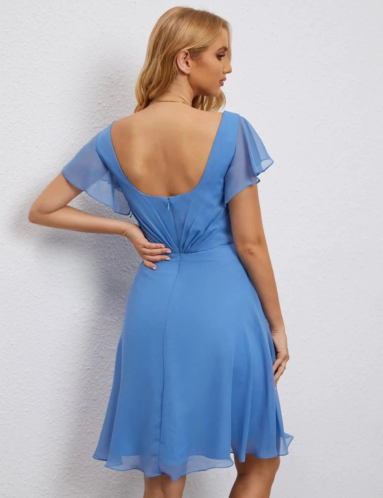 Numbersea U Back Homecoming Dress Formal Prom Dress Knee Length Short Sleeves Cocktail Party Dress 28077 by numbersea