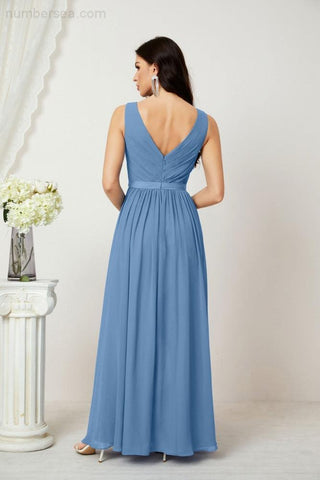 Women's Chiffon Long Bridesmaid Dresses A line Sleeveless Formal Prom Gown for Evening Party Homecoming Dresses 2808