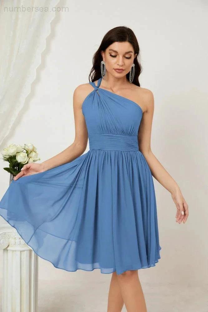 Numbersea Women Chiffon Short One Shoulder Bridesmaid Dress Formal Dresses for Party Homecoming 2804 by numbersea
