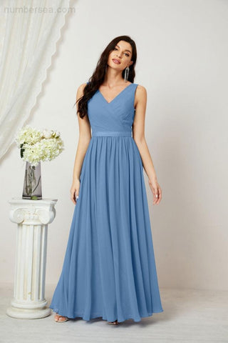 Women's Chiffon Long Bridesmaid Dresses A line Sleeveless Formal Prom Gown for Evening Party Homecoming Dresses 2808