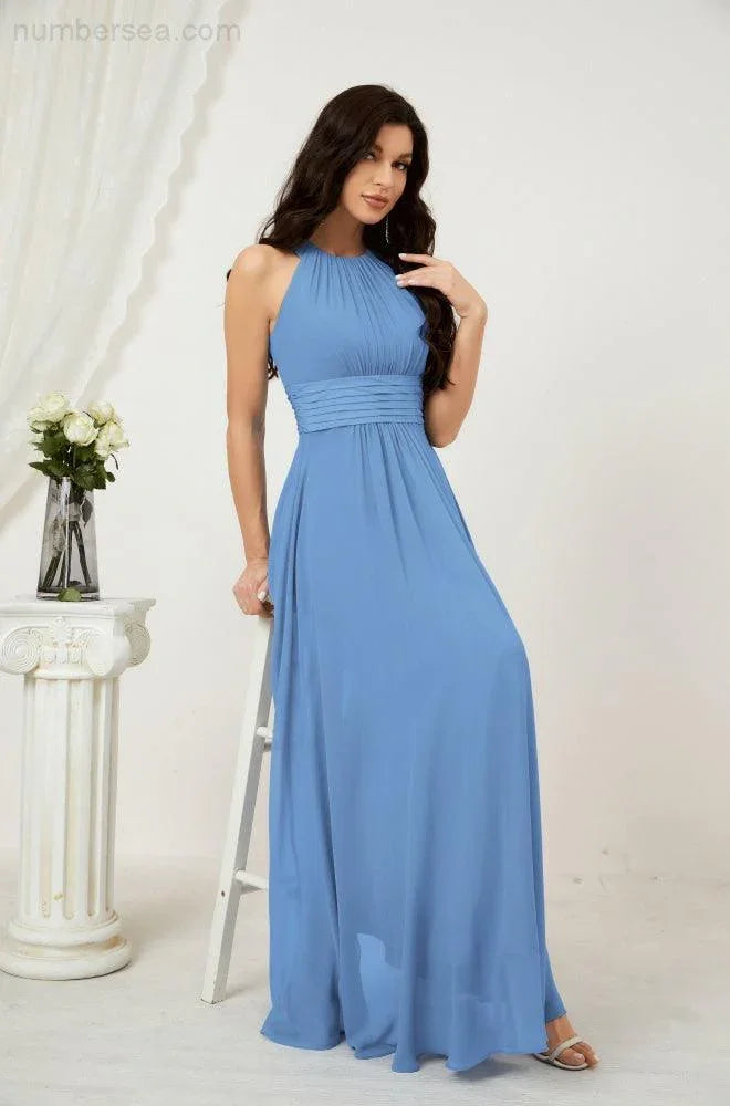 Numbersea Formal Party Gown Dress Chiffon Halter Long Sleeveless Bridesmaid Dresses 2802 by numbersea