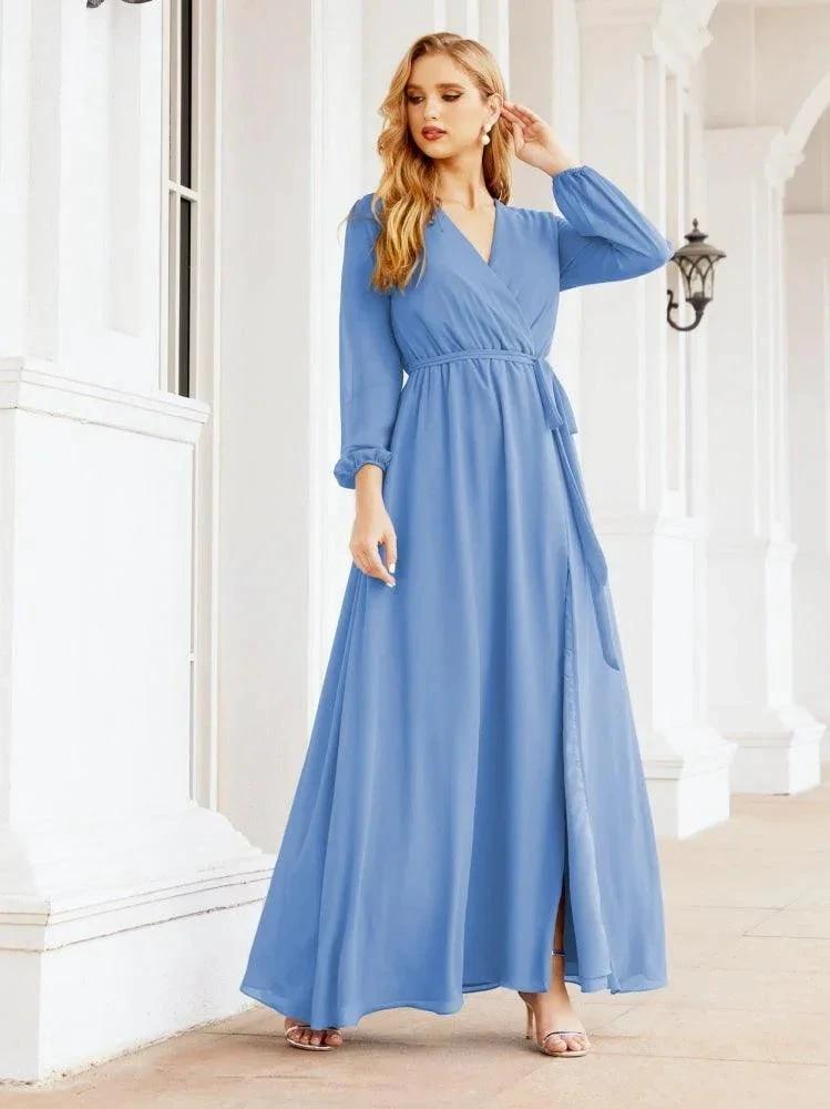 Sunnderly Women's Chiffon Bridesmaid Dress A line Long Sleeves Formal Evening Prom Gown for Wedding Guest SY28032 by numbersea