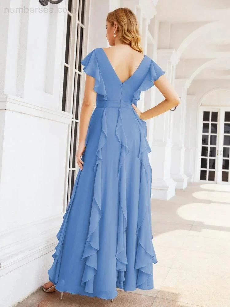 Ruffled Bridesmaid Dresses with Sleeves Long Formal Party Dress 28041 by numbersea