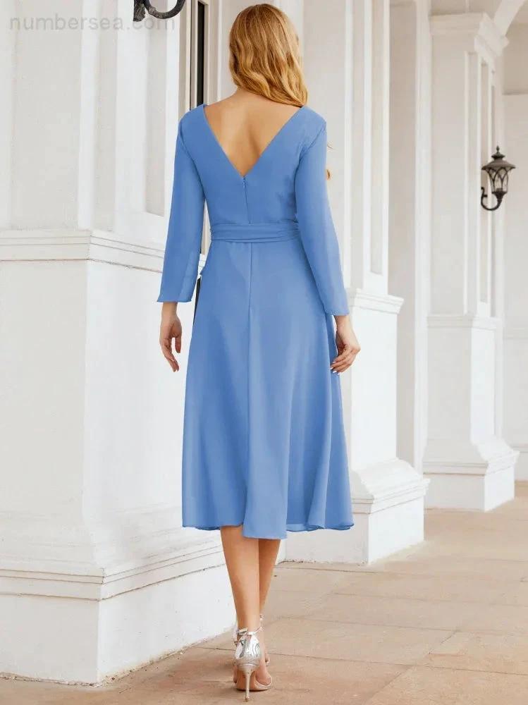 Bridesmaid Dress V-Back Waist Belt Mother of the Bride Wedding Guest SY28031 by numbersea