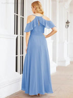 Numbersea Cold Shoulder Long Bridesmaid Dresses Side Slit Formal Prom Gowns Party Wedding 28070 by numbersea