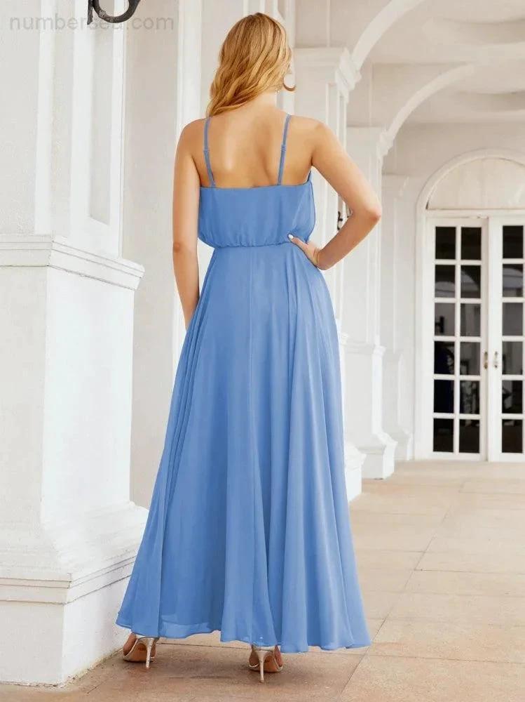 Numbersea Halter Long Bridesmaid Dresses Formal A line Juniors Dress 28029 by numbersea