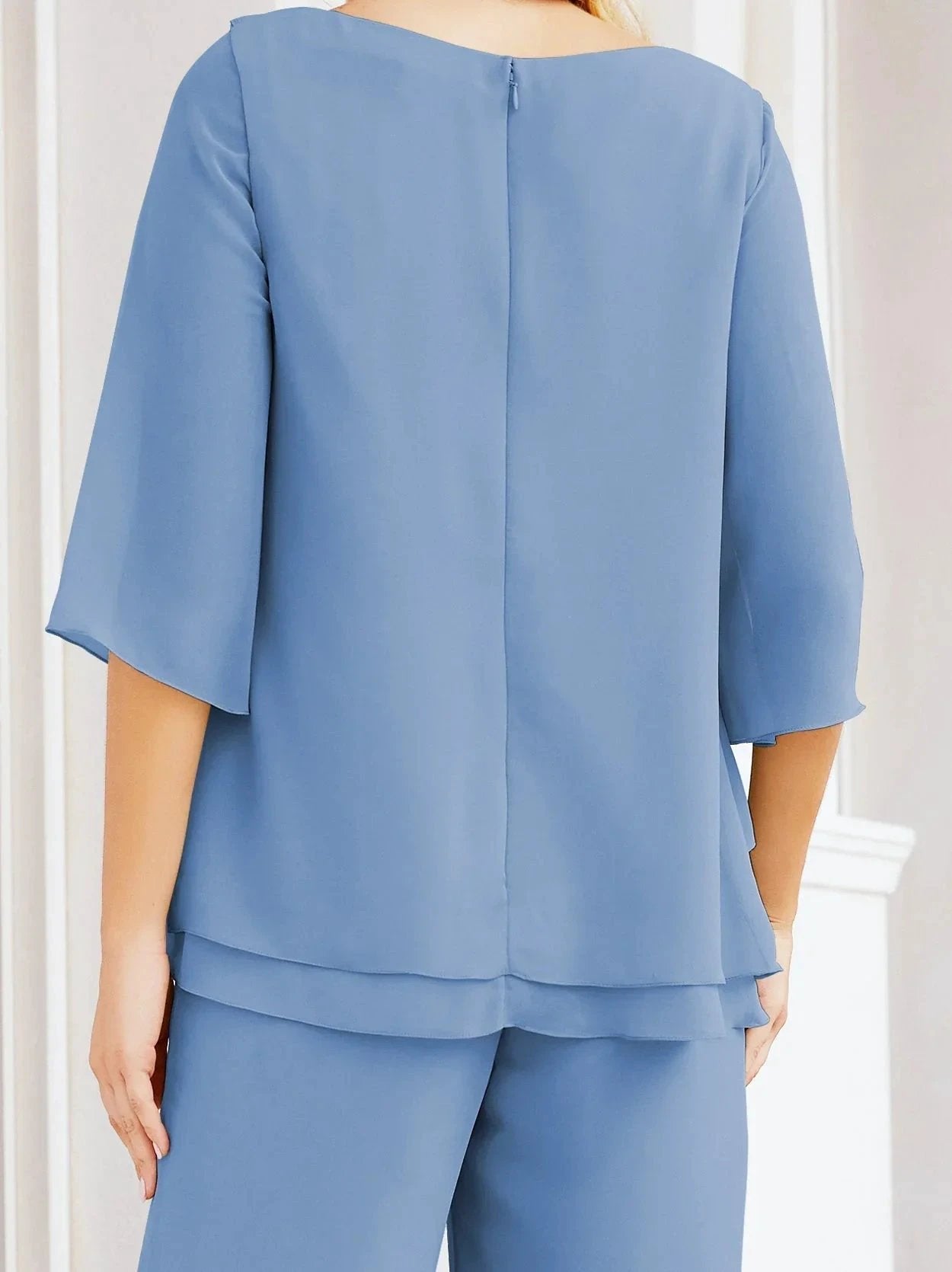 Sunnderly Elegant 2 Piece Mother of The Bride Dress Plus Size Pant Suits Ruffle Layers Sliver Housecoat SY28064 by numbersea