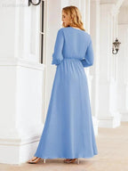 Sunnderly Women's Chiffon Bridesmaid Dress A line Long Sleeves Formal Evening Prom Gown for Wedding Guest SY28032 by numbersea