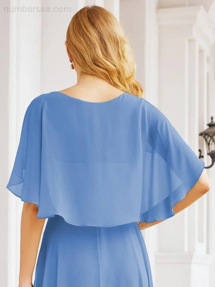 Numbersea Bridesmaid Dresses for Wedding Formal Evening Party Prom Gown with Cape 28050