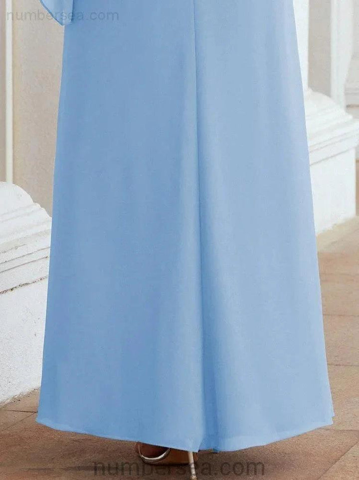 Sunnderly Formal Party Gown Dress Long Mother of The Bride Dresses with Ruffle Cape SY28026 by numbersea