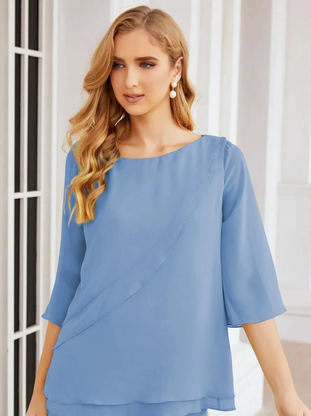 Sunnderly Elegant 2 Piece Mother of The Bride Dress Plus Size Pant Suits Ruffle Layers Sliver Housecoat SY28064 by numbersea