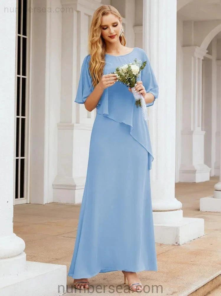 Sunnderly Formal Party Gown Dress Long Mother of The Bride Dresses with Ruffle Cape SY28026 by numbersea