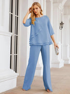 Sunnderly Elegant 2 Piece Mother of The Bride Dress Plus Size Pant Suits Ruffle Layers Sliver Housecoat SY28064 by numbersea