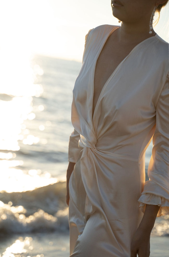 100% Mulberry Silk Jayda Dress Gown Champage White Main Image