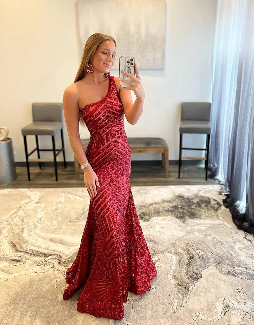 Yaretzi |Mermaid Unique One Shoulder Sequins Prom Dress by KissProm