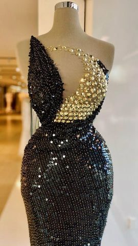 Vestido de noche glamuroso con lentejuelas negras, vestido formal sexy Y731
