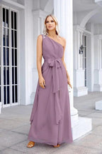 Ladies Chiffon One Shoulder Bridesmaid Evening Dress Wedding Party Evening Dress 28133 by numbersea