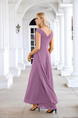 Ladies Chiffon V Neck Sleeveless Floor Length Bridesmaid Evening Dress Wedding Party Evening Dress 28126