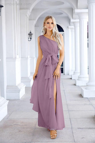 Ladies Chiffon One Shoulder Bridesmaid Evening Dress Wedding Party Evening Dress 28133