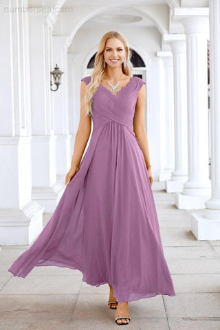 Ladies Chiffon V Neck Sleeveless Floor Length Bridesmaid Evening Dress Wedding Party Evening Dress 28126