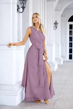 Ladies Chiffon One Shoulder Bridesmaid Evening Dress Wedding Party Evening Dress 28133 by numbersea