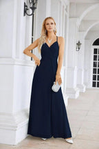 Ladies Chiffon Spaghetti Strap V Neck Front Slit Floor Length Bridesmaid Evening Dress Prom Party Wedding Evening Dress 28116 by numbersea