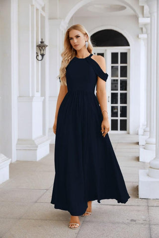 Ladies Chiffon Off Shoulder Swing Sleeve Front Slit Bridesmaid Evening Dress Wedding Party Evening Dress 28117
