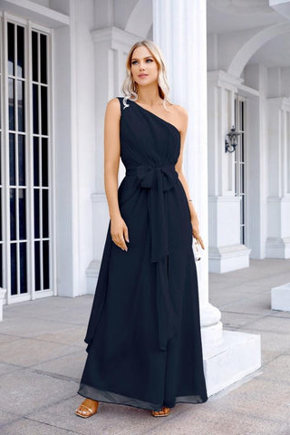 Ladies Chiffon One Shoulder Bridesmaid Evening Dress Wedding Party Evening Dress 28133