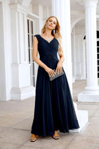 Ladies Chiffon V Neck Sleeveless Floor Length Bridesmaid Evening Dress Wedding Party Evening Dress 28126 by numbersea