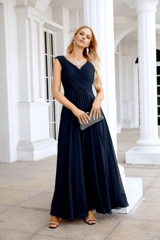 Ladies Chiffon V Neck Sleeveless Floor Length Bridesmaid Evening Dress Wedding Party Evening Dress 28126