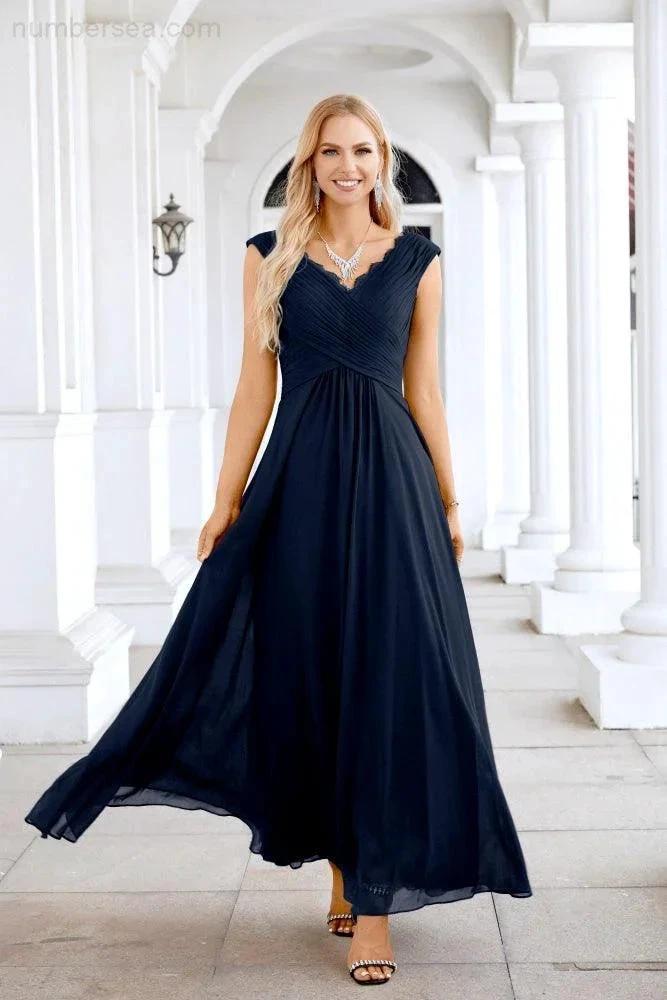 Ladies Chiffon V Neck Sleeveless Floor Length Bridesmaid Evening Dress Wedding Party Evening Dress 28126 by numbersea