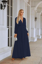 Ladies V Neck Chiffon Long Sleeve Front Slit Bridesmaid Evening Dress Wedding Party Shopping Evening Dress 28109 by numbersea