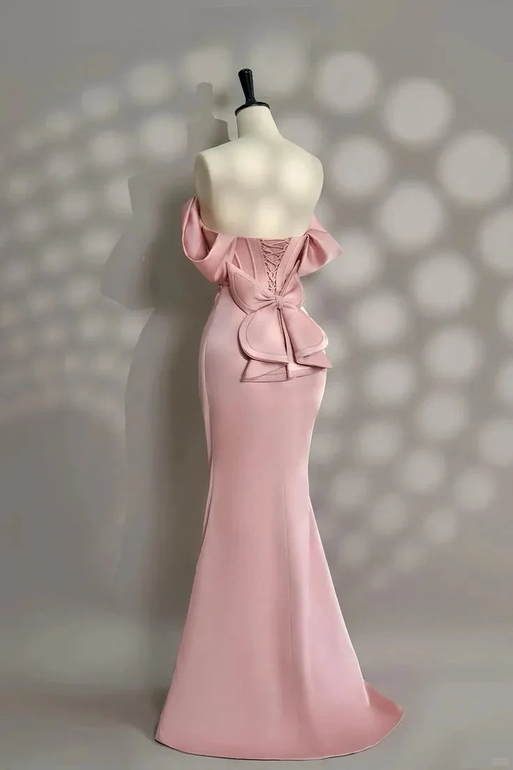Pretty Pink Mermaid Evening Dress Pearl Beading Off Shoulder Prom Dress Y7604 by simplepromdress