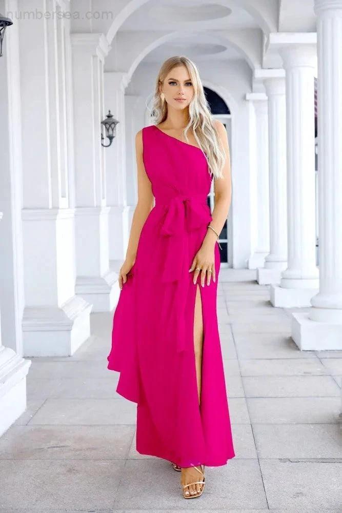Ladies Chiffon One Shoulder Bridesmaid Evening Dress Wedding Party Evening Dress 28133 by numbersea
