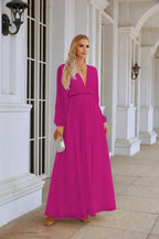 Ladies V Neck Chiffon Long Sleeve Front Slit Bridesmaid Evening Dress Wedding Party Shopping Evening Dress 28109 by numbersea