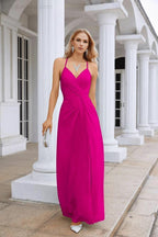 Ladies Chiffon Spaghetti Strap V Neck Front Slit Floor Length Bridesmaid Evening Dress Prom Party Wedding Evening Dress 28116 by numbersea
