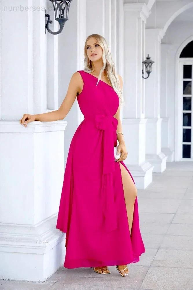 Ladies Chiffon One Shoulder Bridesmaid Evening Dress Wedding Party Evening Dress 28133 by numbersea