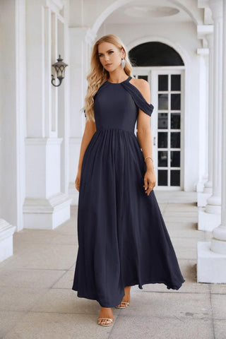Ladies Chiffon Off Shoulder Swing Sleeve Front Slit Bridesmaid Evening Dress Wedding Party Evening Dress 28117