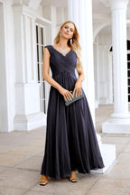Ladies Chiffon V Neck Sleeveless Floor Length Bridesmaid Evening Dress Wedding Party Evening Dress 28126 by numbersea