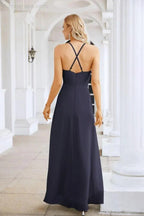 Ladies Chiffon Spaghetti Strap V Neck Front Slit Floor Length Bridesmaid Evening Dress Prom Party Wedding Evening Dress 28116 by numbersea