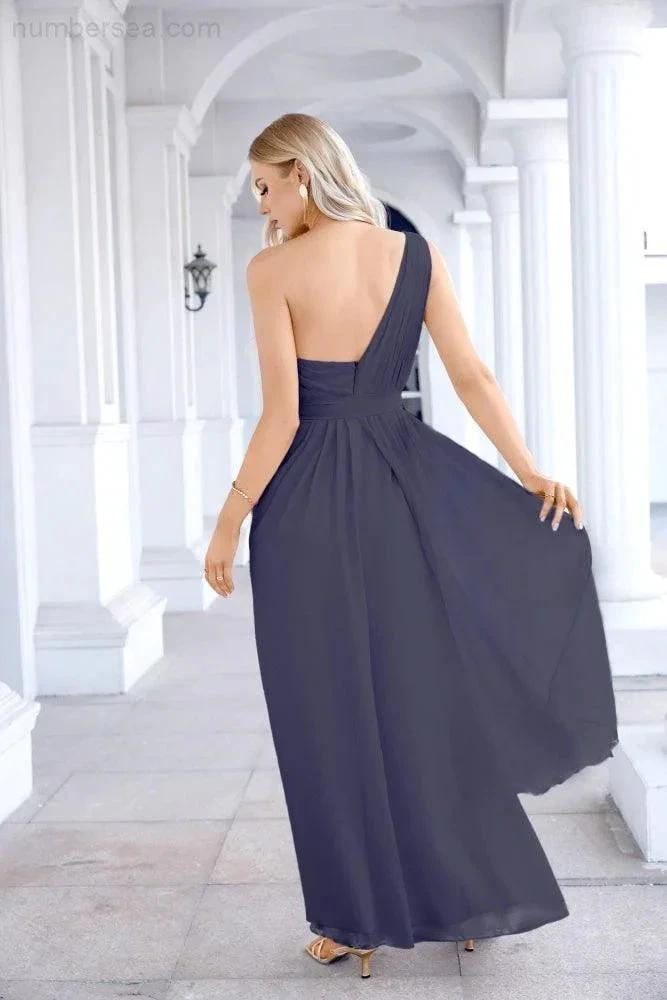 Ladies Chiffon One Shoulder Bridesmaid Evening Dress Wedding Party Evening Dress 28133 by numbersea