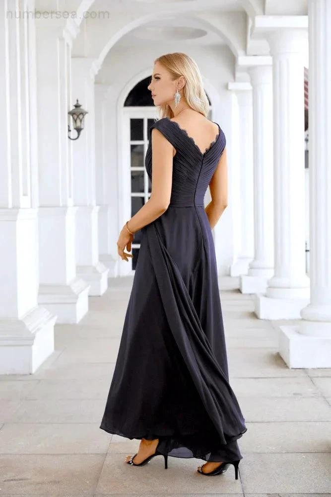 Ladies Chiffon V Neck Sleeveless Floor Length Bridesmaid Evening Dress Wedding Party Evening Dress 28126 by numbersea