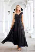 Ladies Chiffon V Neck Sleeveless Floor Length Bridesmaid Evening Dress Wedding Party Evening Dress 28126 by numbersea