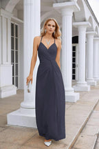Ladies Chiffon Spaghetti Strap V Neck Front Slit Floor Length Bridesmaid Evening Dress Prom Party Wedding Evening Dress 28116 by numbersea