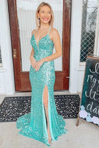 Light Jade Sequin Lace-Up Back Mermaid Long Prom Dress by KissProm