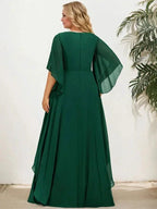 A-line V-Neck Floor-Length Chiffon Mother of the Bride Dress With Sequins Appliques Lace Beading by Dreamylily